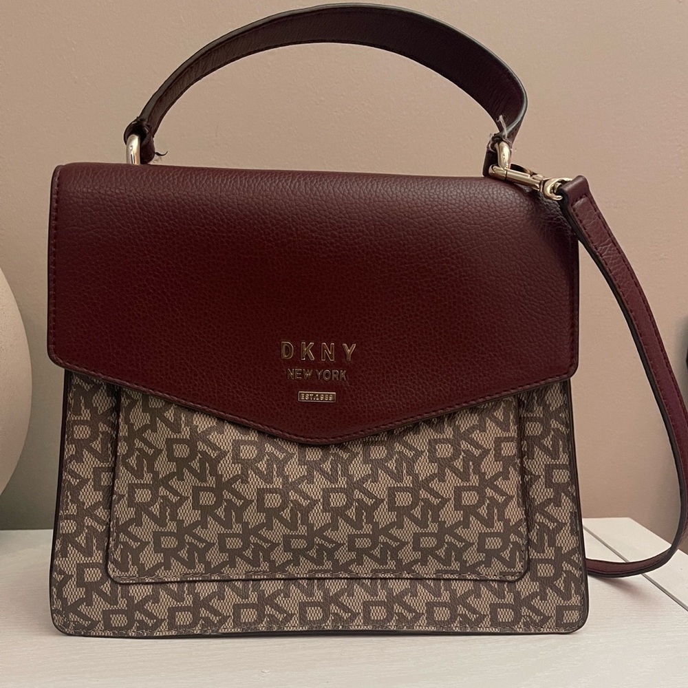 DKNY Crossbody w/ top handle Burgundy monogram bag $120 or your best offer!